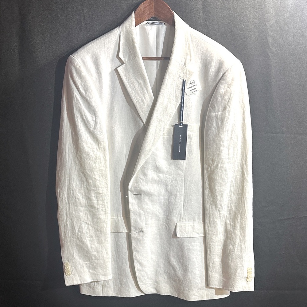 Tommy Hilfiger Men's Classic White Linen Two Button Blazer